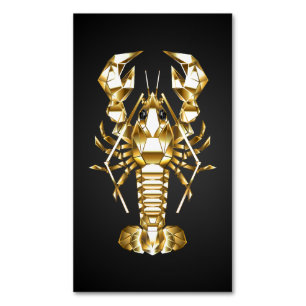 Golden polygonal lobster crawfish on black Magnetic business card