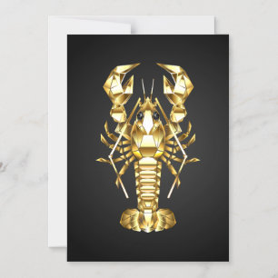 Golden polygonal lobster crawfish on black magnetic invitation