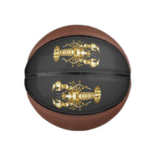 Golden polygonal lobster crawfish on black mini basketball