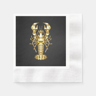 Golden polygonal lobster crawfish on black napkin