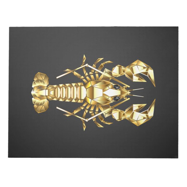 Golden polygonal lobster crawfish on black notepad (Front)