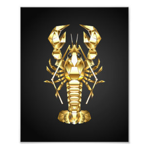 Golden polygonal lobster crawfish on black photo print