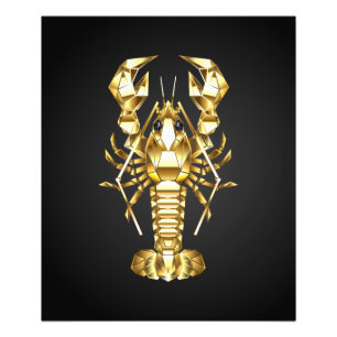Golden polygonal lobster crawfish on black photo print