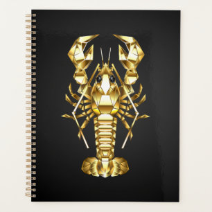 Golden polygonal lobster crawfish on black planner
