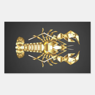 Golden polygonal lobster crawfish on black rectangular sticker