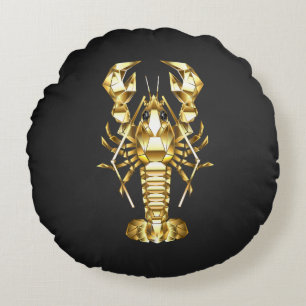 Golden polygonal lobster crawfish on black round cushion