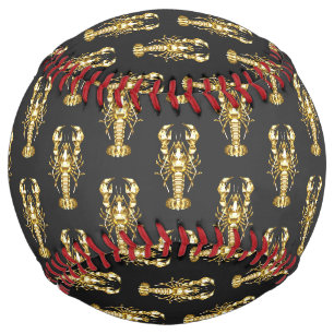Golden polygonal lobster crawfish on black softball