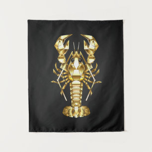Golden polygonal lobster crawfish on black tapestry