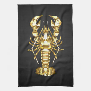 Golden polygonal lobster crawfish on black tea towel