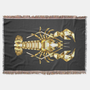 Golden polygonal lobster crawfish on black throw blanket