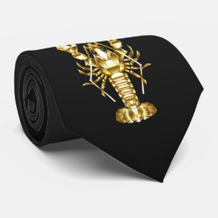 Golden polygonal lobster crawfish on black tie