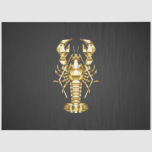 Golden polygonal lobster crawfish on black tissue paper
