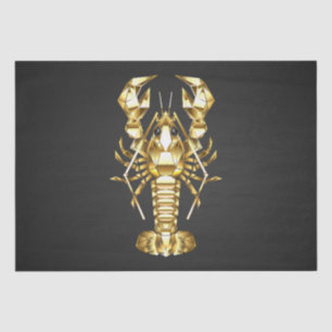 Golden polygonal lobster crawfish on black tissue paper