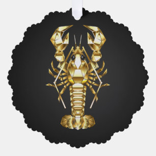 Golden polygonal lobster crawfish on black tree decoration card