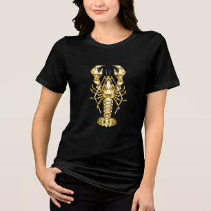 Golden polygonal lobster crawfish on black Tri-Blend shirt