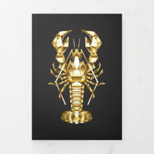 Golden polygonal lobster crawfish on black Tri-Fold card