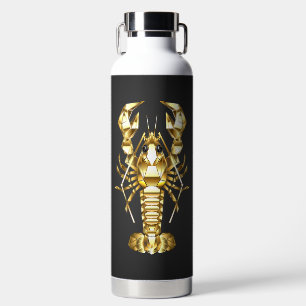 Golden polygonal lobster crawfish on black water bottle