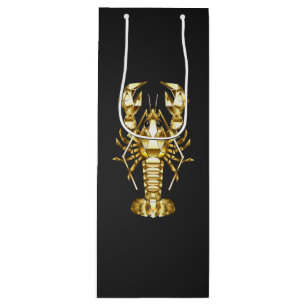 Golden polygonal lobster crawfish on black wine gift bag