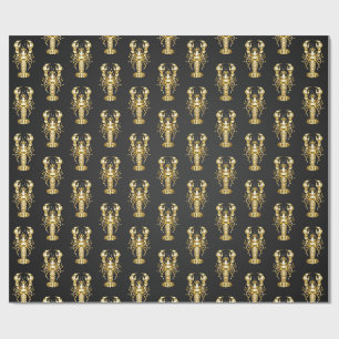 Golden polygonal lobster crawfish on black wrapping paper