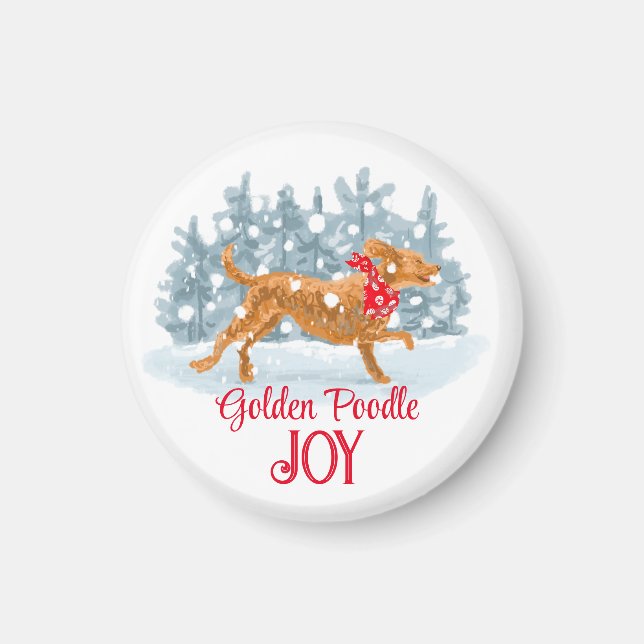 Golden poodle Christmas magnet (Front)