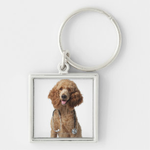Golden Poodle Dog wearing a stethoscope Key Ring