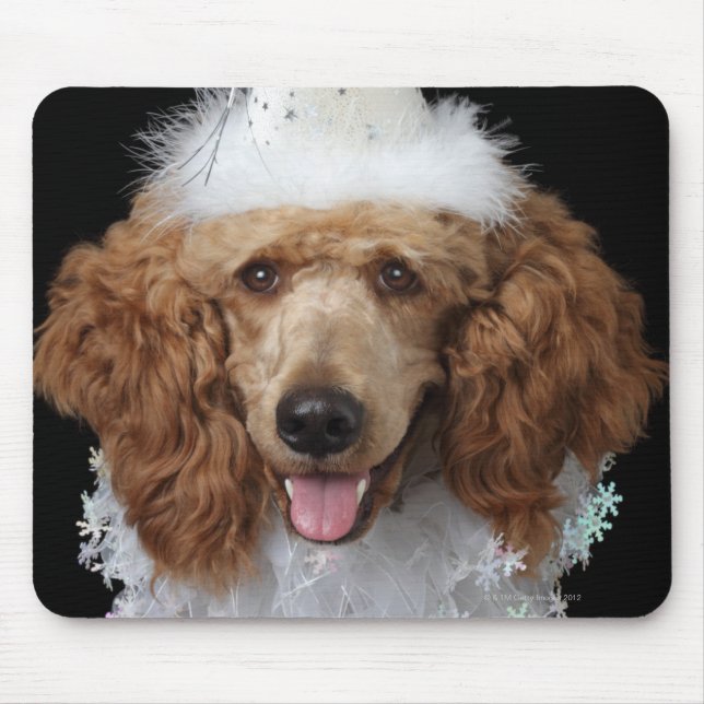 Golden Poodle Dog wearing a white clown costume Mouse Pad (Front)