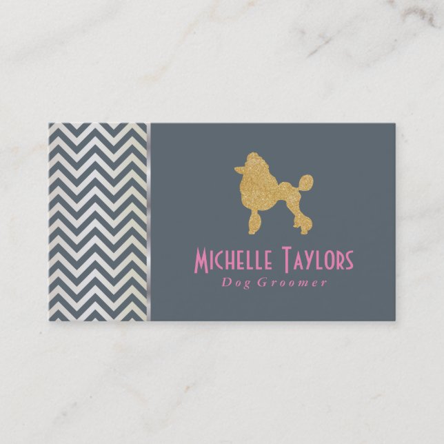 Golden Poodle | Luxury Groomer (grey & pink) Business Card (Front)