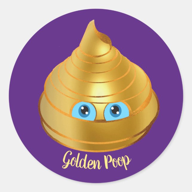 Golden Poop Emoji Classic Round Sticker (Front)
