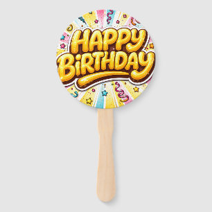 Golden Pop Birthday — Bubble Letter Celebration🎉 Hand Fan