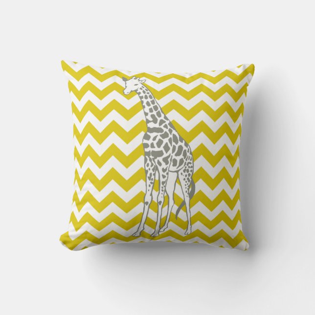 Golden Poppy Safari Chevron with Pop Art Giraffe Cushion (Front)