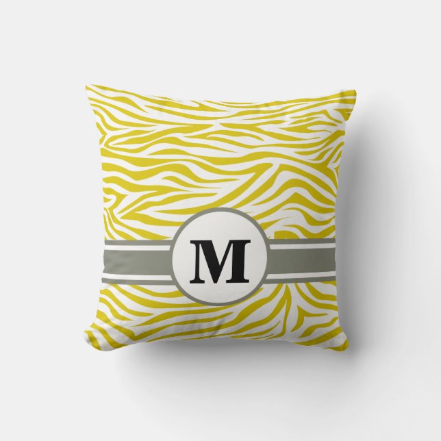 Golden Poppy Safari Zebra with Monogram Cushion (Front)