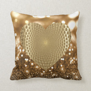 Golden Prismatic Heart Bokeh Faux Glitter Cushion