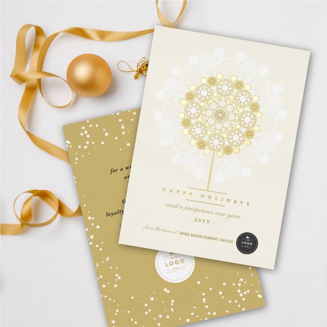 Golden Prosperous Bloom Modern Elegant Business Foil Holiday Card (Creator Uploaded)