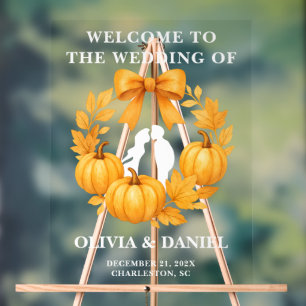 Golden Pumpkin Fall Wedding Welcome Acrylic Sign