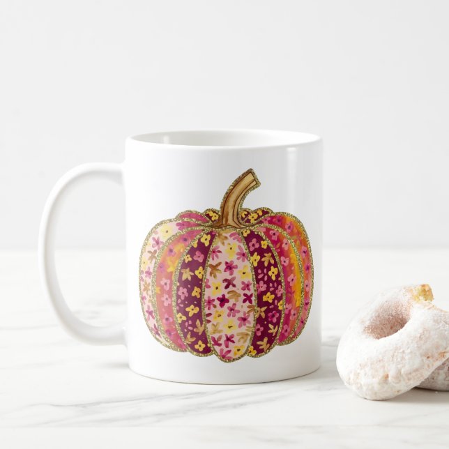 Golden Pumpkin & Floral Delight Coffee Mug (With Donut)