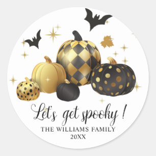 Golden Pumpkin Let's Get Spooky Monogram Sticker