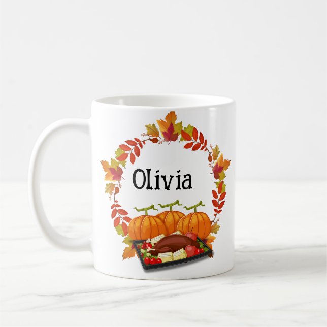 Golden Pumpkin Thanksgiving Autumn Personalised  Coffee Mug (Left)