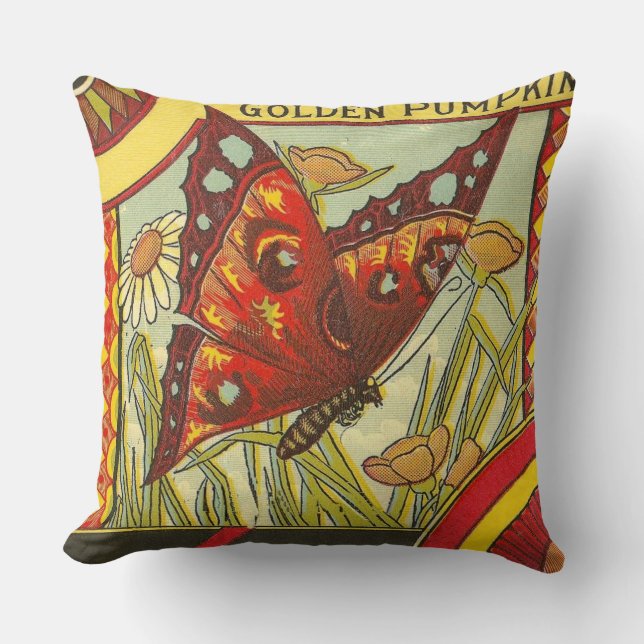Golden Pumpkin Vintage Crate Label Cushion (Front)