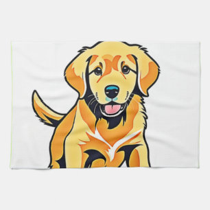 Golden Pup Charm Design Tea Towel