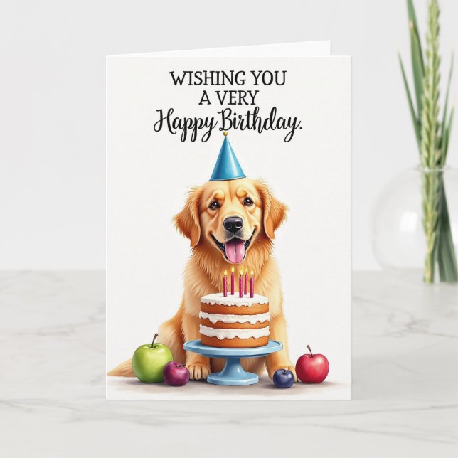 Golden Pup Party Hat Card (Front)
