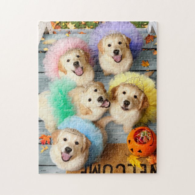 Golden Puppies Trick or Treating Jigsaw Puzzle (Vertical)