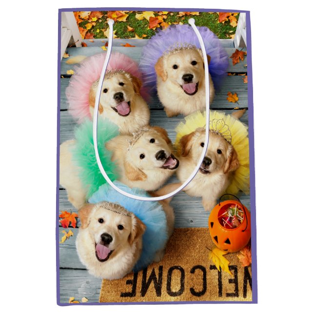 Golden Puppies Trick or Treating Medium Gift Bag (Front)