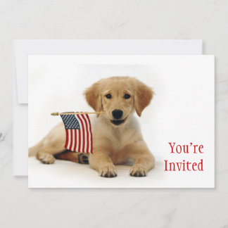 Golden Puppy and American Flag Invitation