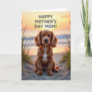 Golden Puppy Beach Scene Card