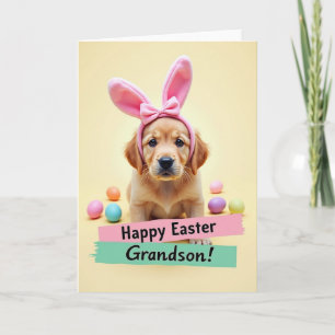 Golden Puppy Pastel Eggs Easter Card