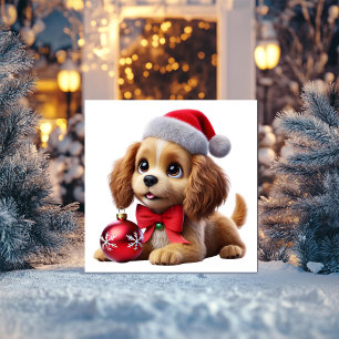 Golden Puppy with Ornament Holiday Card