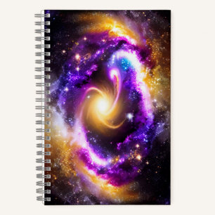 Golden Purple Blue Galactic Cosmos Sky Night Stars Notebook