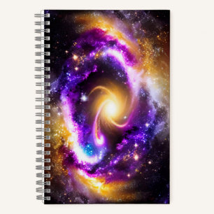 Golden Purple Blue Galactic Cosmos Sky Night Stars Notebook