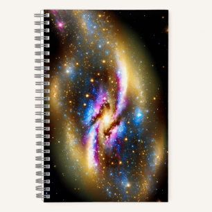Golden Purple Blue Galactic Cosmos Sky Night Stars Notebook