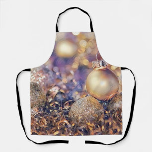 Golden Purple Christmas ornaments watercolor Apron
